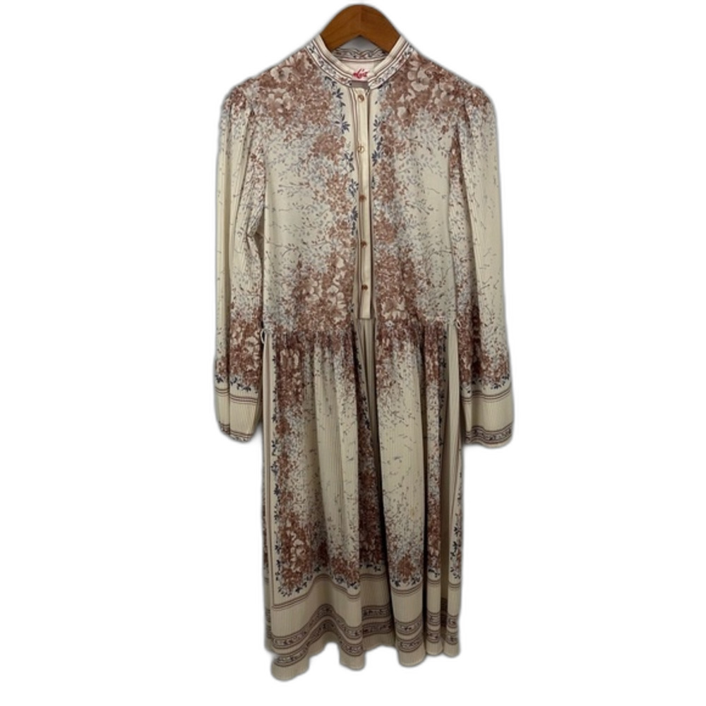 Joan Curtis Vintage Long Sleeve Floral Button-Up Dress Picnic Garden Cottagecore